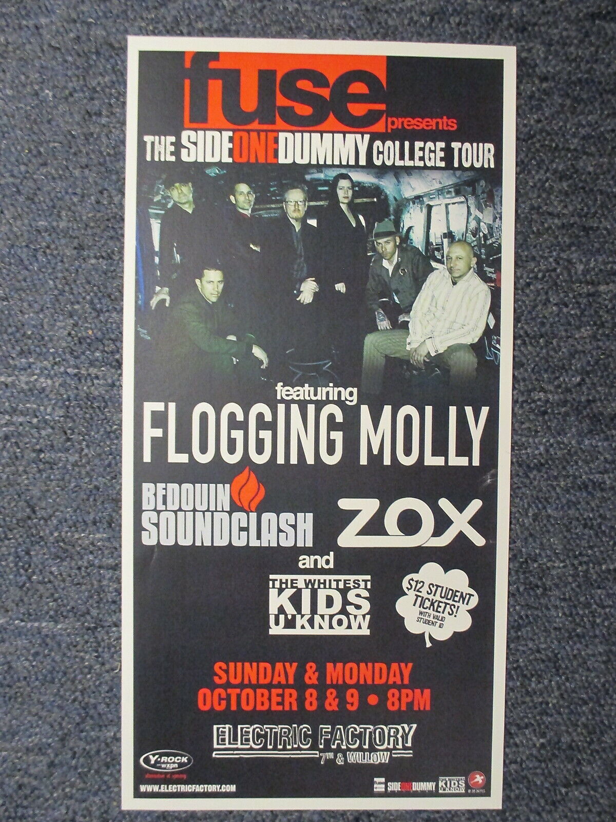 Flogging Molly Concert Poster Philadelphia Original 8 1/2" X 17" !