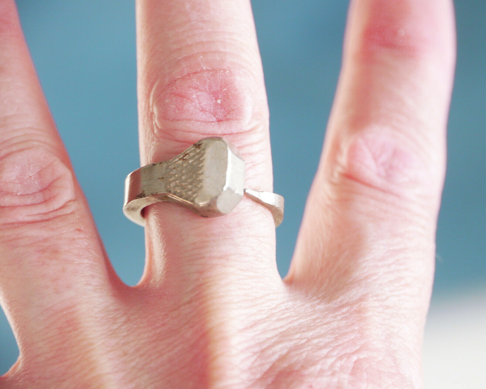 Actual Bent Horseshoe Nail Ring, Size 9 3/4"