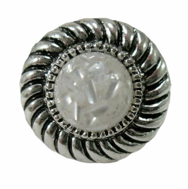 Estate Find Adjustable Cocktail Ring Silver Tone With White Round Cabochon