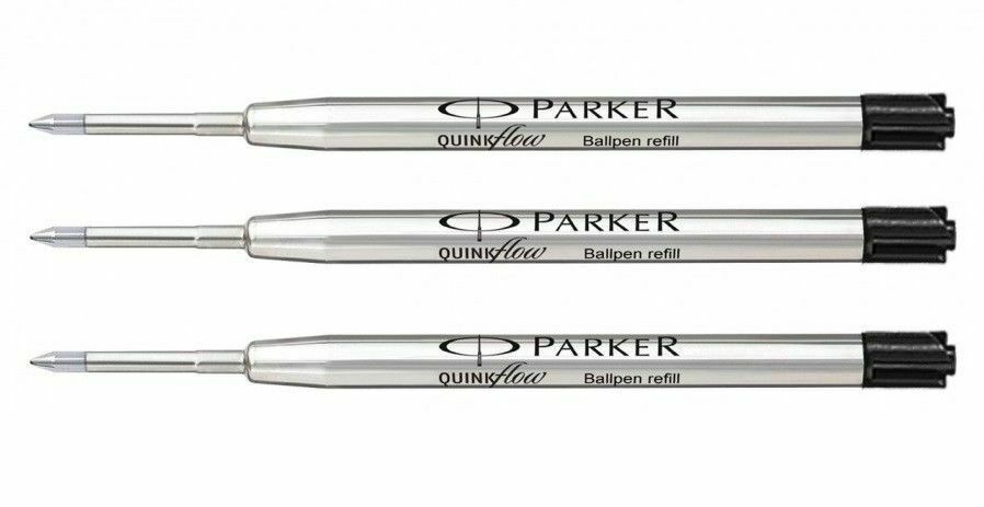 3 Genuine Parker Quink Flow Ballpoint Pen Refills, Made In France, Sealed Packs