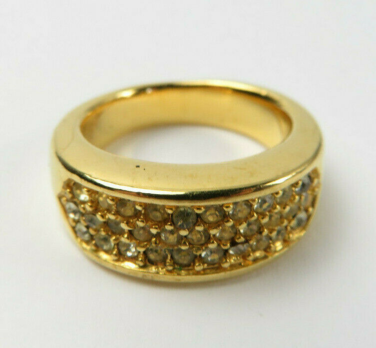 Vintage Ring Gold Tone Rhinestone Size 7+