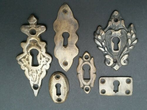 6 Various Antique Style Escutcheon Key Hole Covers Ornate 1-3" Solid Brass #e